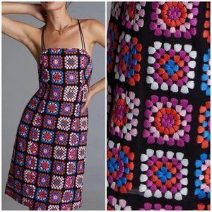 Anthropologie Crochet Dress Granny Square Colorful Slip Midi Dress